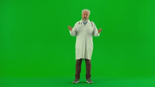 Concepto Publicitario Salud Consultoría Médica Retrato Hombre Anciano Médico Pantalla — Vídeos de Stock