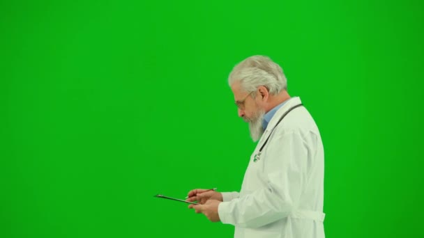 Концепція Медичної Медичної Консалтингової Реклами Портрет Людини Лікаря Зеленому Екрані — стокове відео