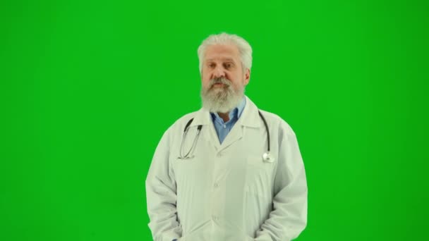 Concepto Publicitario Salud Consultoría Médica Retrato Hombre Médico Croma Pantalla — Vídeo de stock