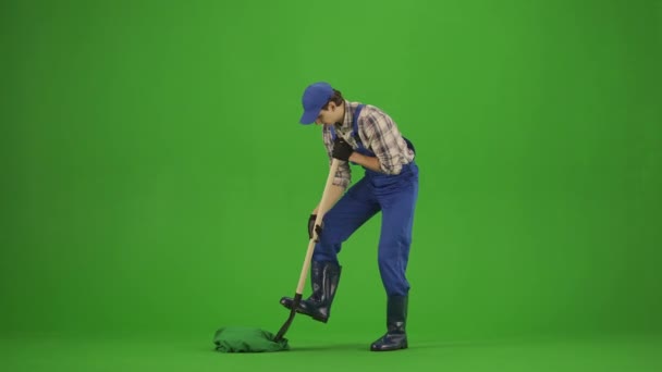 Koncept Zahradnické Zemědělské Reklamy Portrét Muže Montérkách Gumových Botách Zelené — Stock video