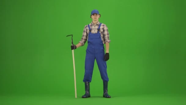 Concept Publicité Jardinage Agriculture Portrait Homme Salopette Bottes Caoutchouc Sur — Video