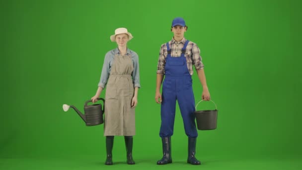 Bahçıvanlık Tarım Reklamları Konsepti Krom Anahtar Yeşil Ekranda Sıradan Lastik — Stok video