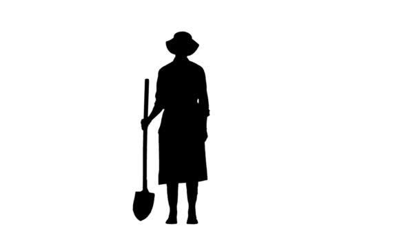 Koncepcja Reklamy Ogrodniczej Rolniczej Portret Farmera Sylwetka Kobiety Ogrodnika Łopatą — Wideo stockowe
