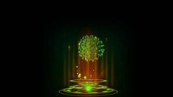 Green Hologram Virus Molecule Black Background Concept Medical Microbiology Scientific — Stock Photo, Image