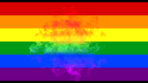 横幅爆炸和动画创意广告概念 色泽呈彩虹色的烟雾在Lgbtq的旗帜下爆炸 被彩虹隔离 黑色的 空的空间 — 图库视频影像