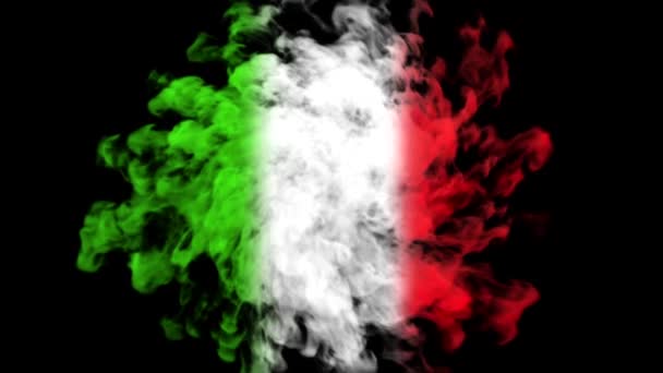 国旗爆炸和动画创意广告理念 烟色为绿色白色红色 形成意大利国旗 在黑色背景上分离 在黑色 通道上的白烟 — 图库视频影像