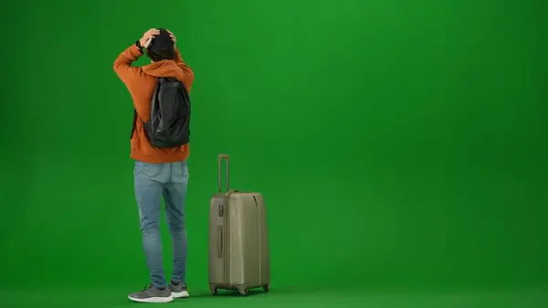 Airport Creative Advertisement Concept Portrait Person Tourist Isolated Chroma Key — Stock Photo, Image