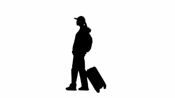 Traveling Plane Creative Airport Advertisement Concept Portrait Silhouette Traveler Isolated — Stock Video