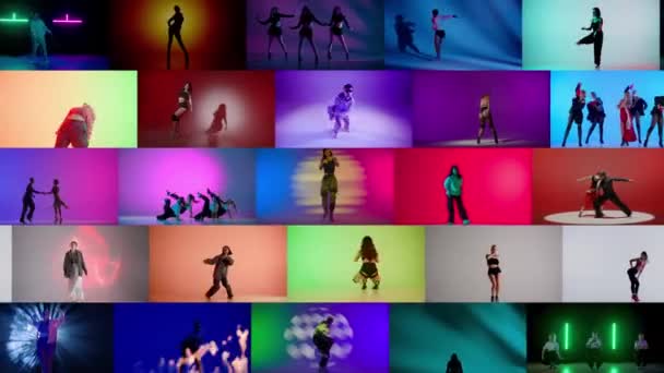 さまざまなスタイルの人々のダンスのコラージュセット — ストック動画