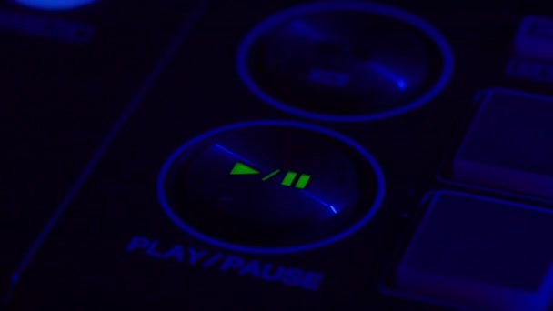 Video Captures Close Consoles Play Pause Button Illuminated Subtle Neon — Stock Video