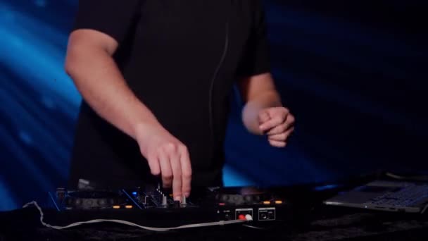 Video Zooms Skilled Hands Adjusting Knobs Sound Mixer Backdrop Ambient — Stock Video