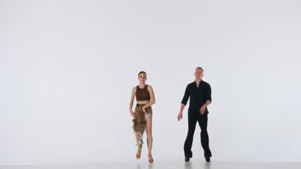 Striking Video Contemporary Ballroom Dancer Couple Caught Mid Pose Minimalist — Stock Video