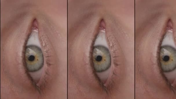 Auge Auge Kreatives Konzept Nahaufnahme Eines Menschlichen Gesichtsteils Augenöffnung Und — Stockvideo