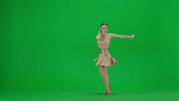 Latin Ballroom Dancer Pose Green Screen Balanserad Latinsk Balsalsdansare Står — Stockvideo