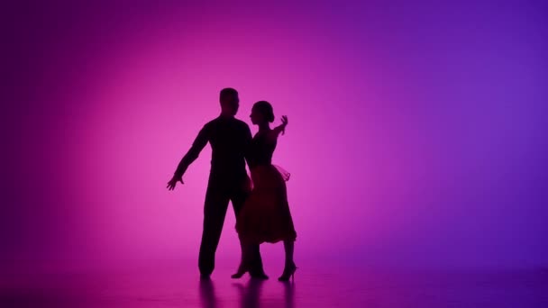 Spotlight Taki Zarif Balo Dansçısı Çift Çarpıcı Video Performanslarının Ortasında — Stok video