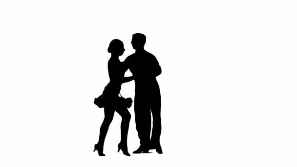 この印象的なビデオは ダンスのエレガンスと情熱を示すダイナミックなポーズでダンスカップルのシルエットをキャプチャします 男性と女性は ダンスの段階 彼らの体に描かれています — ストック動画