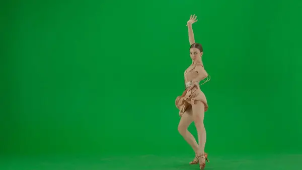 Latin Ballroom Dancer Pose Green Screen Balanserad Latinsk Balsalsdansare Står — Stockfoto