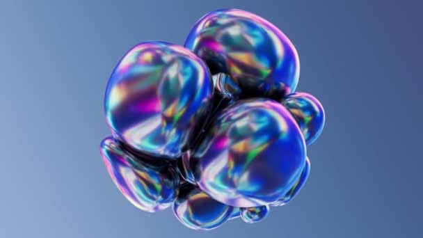 Iridescent Holographic Orb Cluster Blue Gradient Alpha Channel 这个数字渲染的视频展示了一组在柔和的蓝色渐变背景下的彩虹球 球体显示A — 图库视频影像