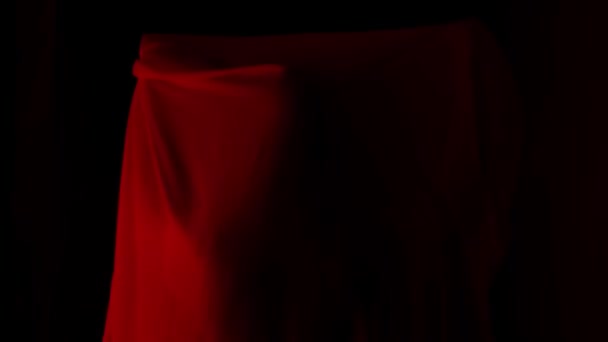 恐怖片和政治宣传创意广告的概念 房子里鬼魂女的画像 身穿白衣的女人站在走廊里 用红色的闪电遮住她的头 — 图库视频影像