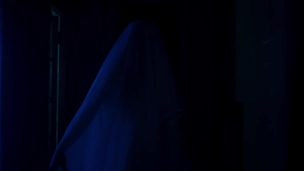 Film Horror Poltergeist Concetto Pubblicità Creativa Ritratto Donna Fantasma Casa — Video Stock