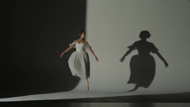 Klasický Moderní Baletní Kreativní Reklamní Koncept Portrét Ženy Bílém Pozadí — Stock video