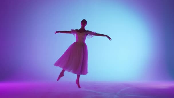 Klasický Moderní Baletní Kreativní Reklamní Koncept Portrét Ženy Fialovém Pozadí — Stock video