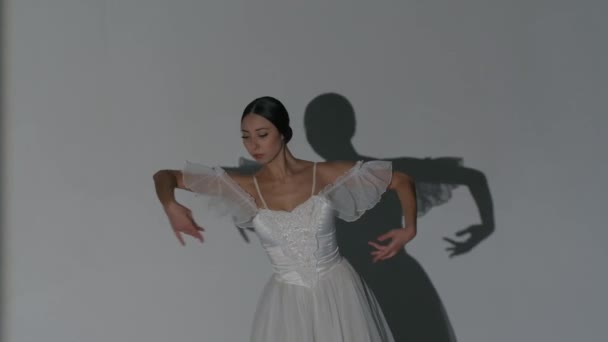 Classical Modern Ballet Creative Advertisement Concept Portrait Female White Background — Stock Video
