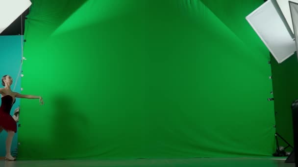 Klasyczna Nowoczesna Koncepcja Kreatywnej Reklamy Baletowej Portret Kobiety Tle Zielonego — Wideo stockowe