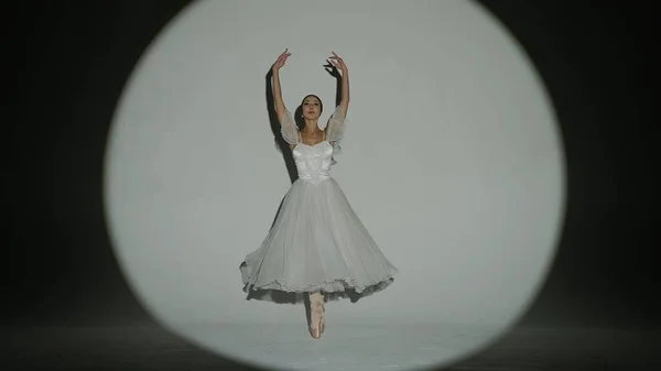 Classical Modern Ballet Creative Advertisement Concept Portrait Female White Background — Stock Photo, Image