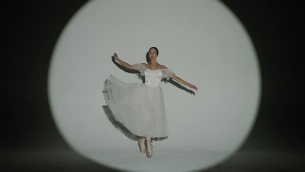 Klasyczna Nowoczesna Koncepcja Kreatywnej Reklamy Baletowej Portret Kobiety Ciemnym Tle — Wideo stockowe