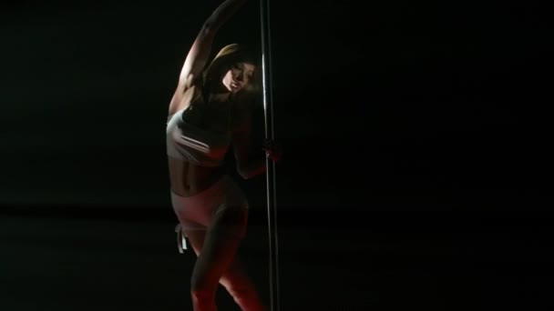 Modern Dansstijl Choreografie Creatief Concept Jonge Danseres Studio Professionele Paaldanseres — Stockvideo