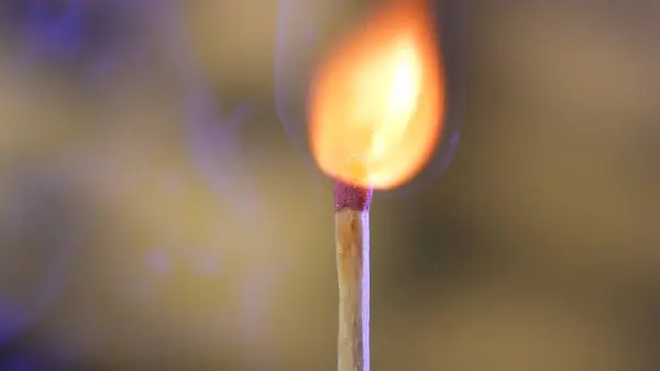 Macro Shot Burning Match Yellow Studio Background Flame Burning Match — Stock Photo, Image