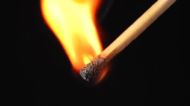Macro Video Captures Moment Ignition Match Its Flame Flare Bright — Stock Video