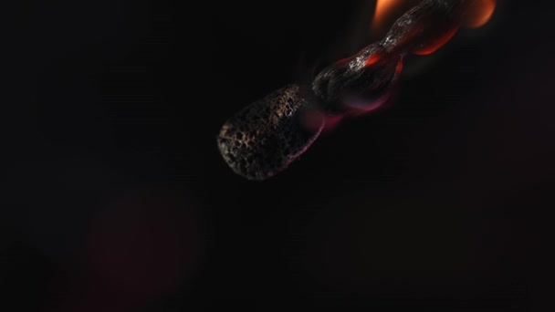 Meci Ardere Fundal Negru Studio Flacăra Mărimează Chibritul Lemn Estompează — Videoclip de stoc