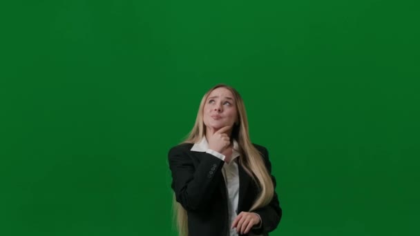 Ötletkészítés Problémamegoldás Koncepció Női Portré Chroma Key Zöld Vásznon Lány — Stock videók