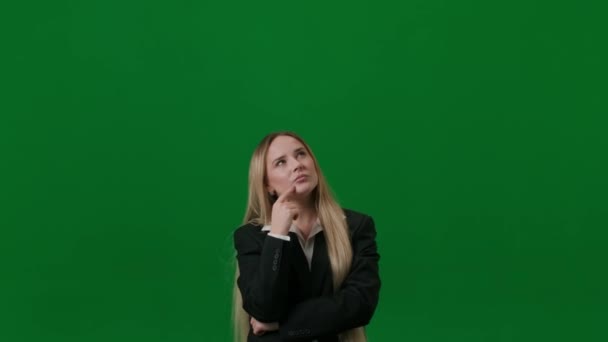 Brainstormen Probleemoplossend Concept Portret Van Een Vrouw Chroma Key Green — Stockvideo