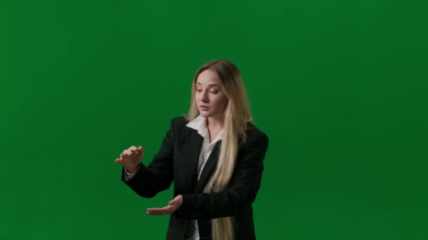 Burza Mózgów Koncepcja Rozwiązywania Problemów Portret Kobiety Zielonym Ekranie Kluczem — Wideo stockowe