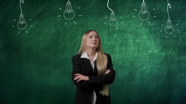 Imagination Problem Solving Concept Portrait Woman Isolated Green Background Light — Stock Video