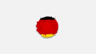 Ulusal bayrak patlaması ve animasyon yaratıcı reklam konsepti. Siyah kırmızı sarı renkli kabarcıklar Almanya bayrağını oluşturuyor. Beyaz arkaplanda izole edilmiş, siyah alfa kanalında beyaz baloncuklar.