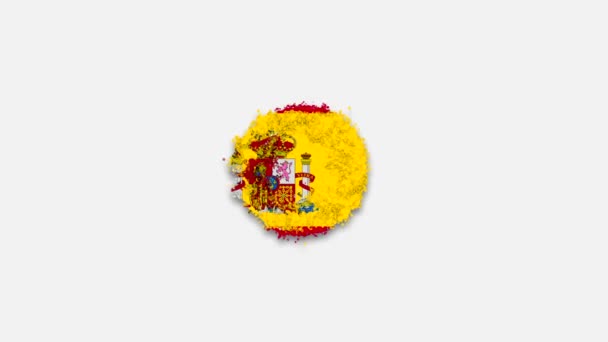 国旗爆発とアニメーションクリエイティブ広告コンセプト スペインの旗を形成する赤と黄色の色の泡 白い背景 黒いアルファチャンネル上の白い泡で隔離される — ストック動画
