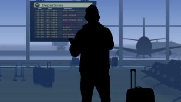 Ramen Visar Flygplats Med Ett Väntrum Mannen Ramen Ska Till — Stockvideo