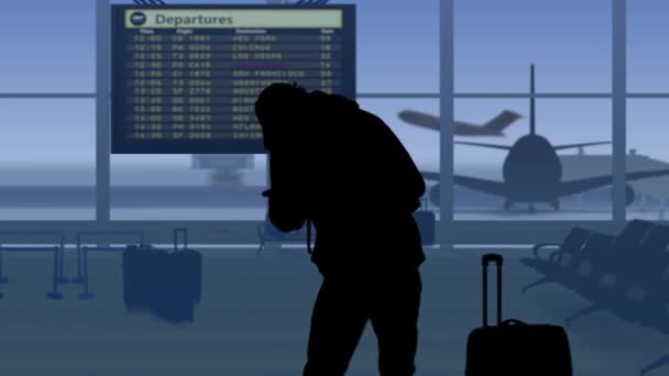 Ramen Visar Flygplats Med Ett Väntrum Mannen Ramen Ska Till — Stockvideo
