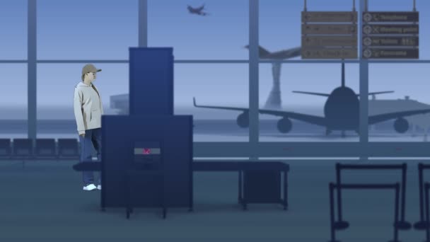 Rahmen Des Flughafens Mit Warteraum Eine Frau Legt Ihr Gepäck — Stockvideo