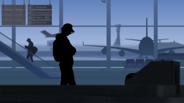 Cadre Montre Aéroport Avec Une Salle Attente Homme Attend Ses — Video