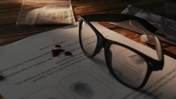 Criminology Forensic Creative Advertisement Concept Close Shot Investigation Board Detective — Stock Video