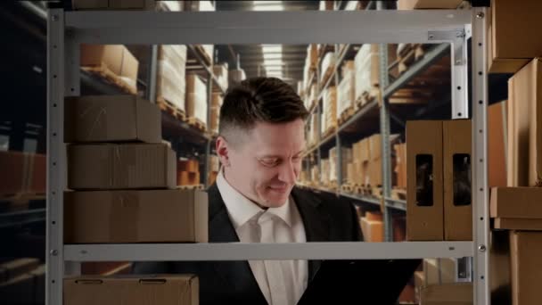 Affärslager Och Logistik Kreativ Reklam Koncept Porträtt Butiksägare Som Arbetar — Stockvideo