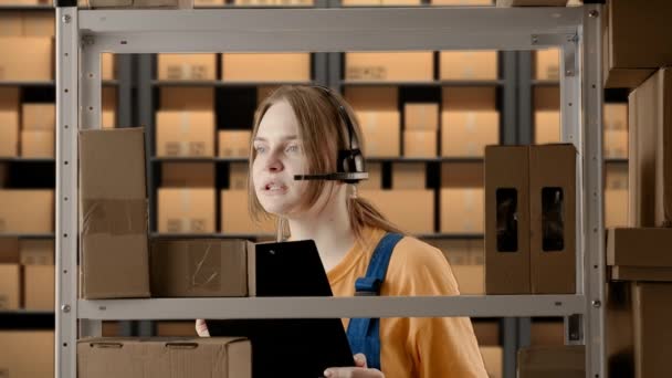 Business Warehouse Logistics Creative Advertisement Concept Portrait Female Model Working — Stock Video