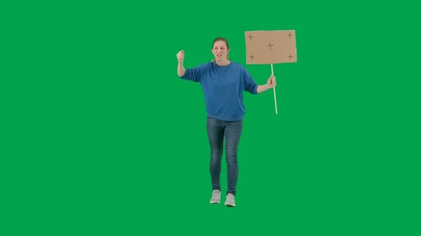 Female Activist Green Screen Shouting Protest Slogans Advertising Promo Chroma — Stock Photo, Image