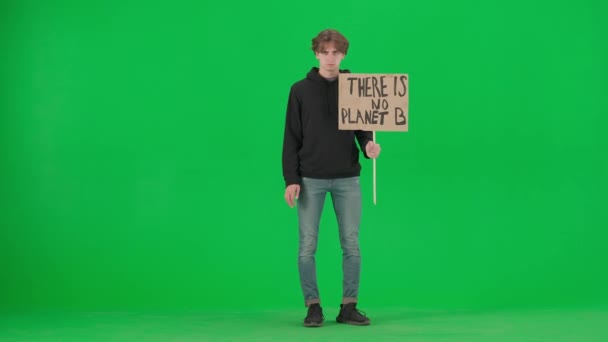Молодий Чоловік Активіст Показує Знак Який Каже Немає Планети Робить — стокове відео
