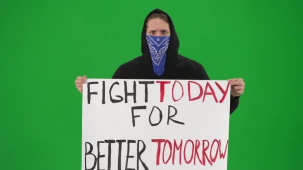 Activista Masculino Sostiene Cartel Que Dice Lucha Hoy Por Mañana — Vídeo de stock
